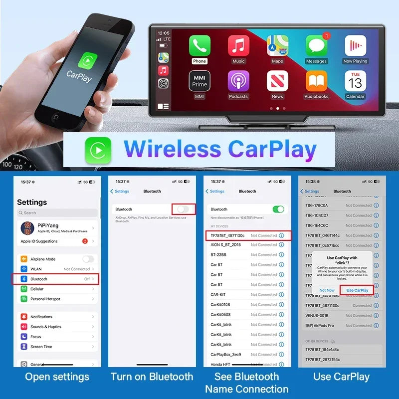 كاميرا الرؤية الخلفية Carplay & Android Auto DVR نظام تحديد المواقع والملاحة التحكم الصوتي جهاز تسجيل فيديو رقمي للسيارات 5G BT FM مراقب