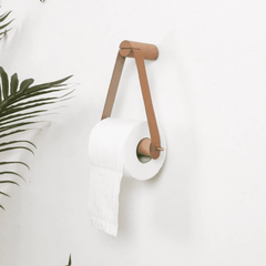 Leatherette and Oak Toilet Paper Holder Oak / Brown | Sage & Sill